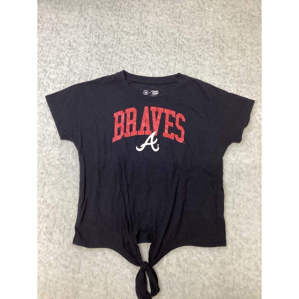 Atlanta Braves MLB Campus Lifestyle Navy Blue Tie Front Graphic T-Shirt Womens S